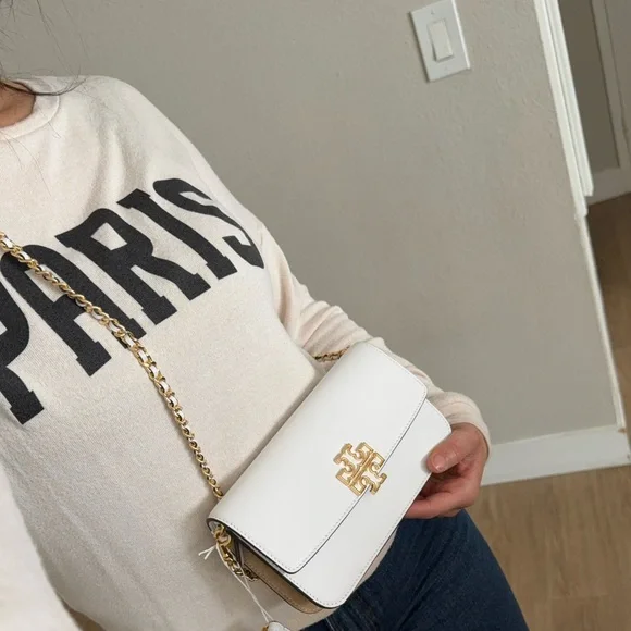 NWT ,Tory Burch Britten soft chain wallet W Wristlet White and Gold Women's Bag - Picture 12 of 15